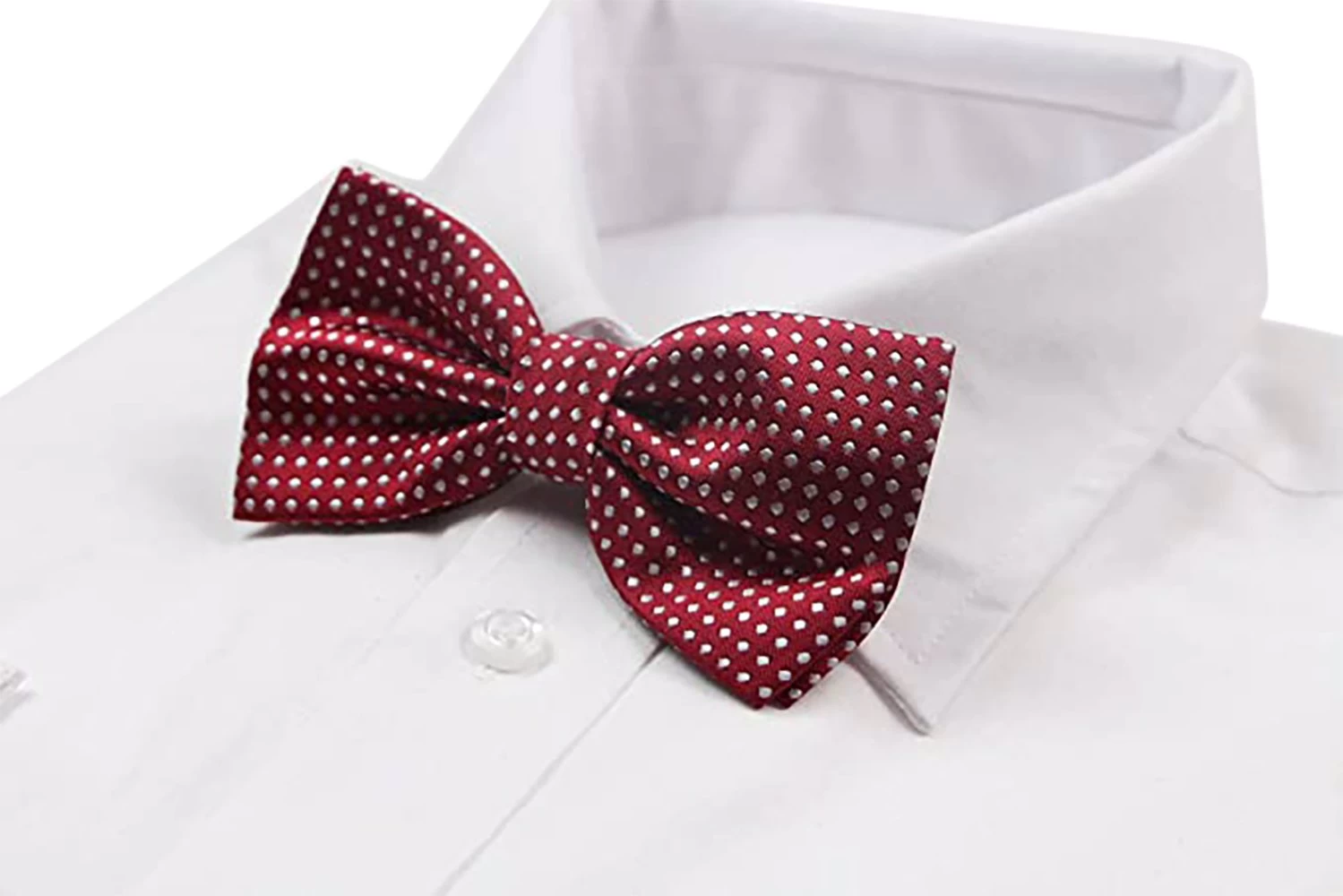 Mens Red Plain Coloured Bow Tie With White Polka Dots 1 Mens Red Plain Coloured Bow Tie With White Polka Dots