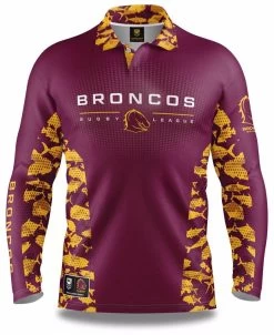NRL Long Sleeve Reef Runner Fishing Polo Shirt - Brisbane Broncos - YOUTH