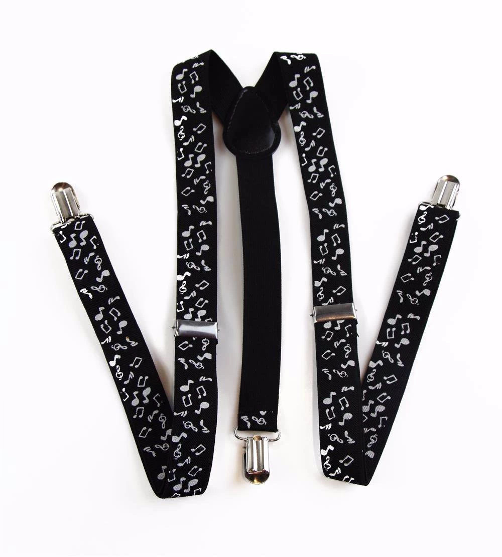 Mens Adjustable Black With White Music Notes Patterned Suspenders 4 Mens Adjustable Black With White Music Notes Patterned Suspenders - Image 4