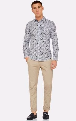 Oxford Men's Kenton Leaves Printed Shirt - White/Blue -Fashion Menswear Shop 7d16f133d770f0bb6ce7864050d6e64b