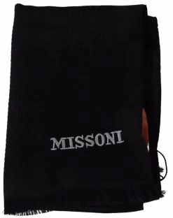 Missoni Black Wool Blend Unisex Neck Wrap Fringes Men's Scarf -Fashion Menswear Shop 81f7999a101c5280ea1e2bbb43b32901