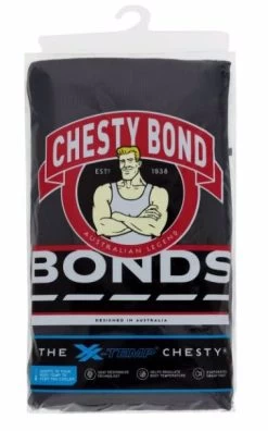 2 X Bonds X-Temp Black Mens Chesty Cotton Plain Singlet Vest Tank Top