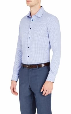 Oxford Men's Beckton Dobby Check Shirt - Blue 8 Oxford Men's Beckton Dobby Check Shirt - Blue -Fashion Menswear Shop 83db6ad6c4c71bc3f581b595539894d9