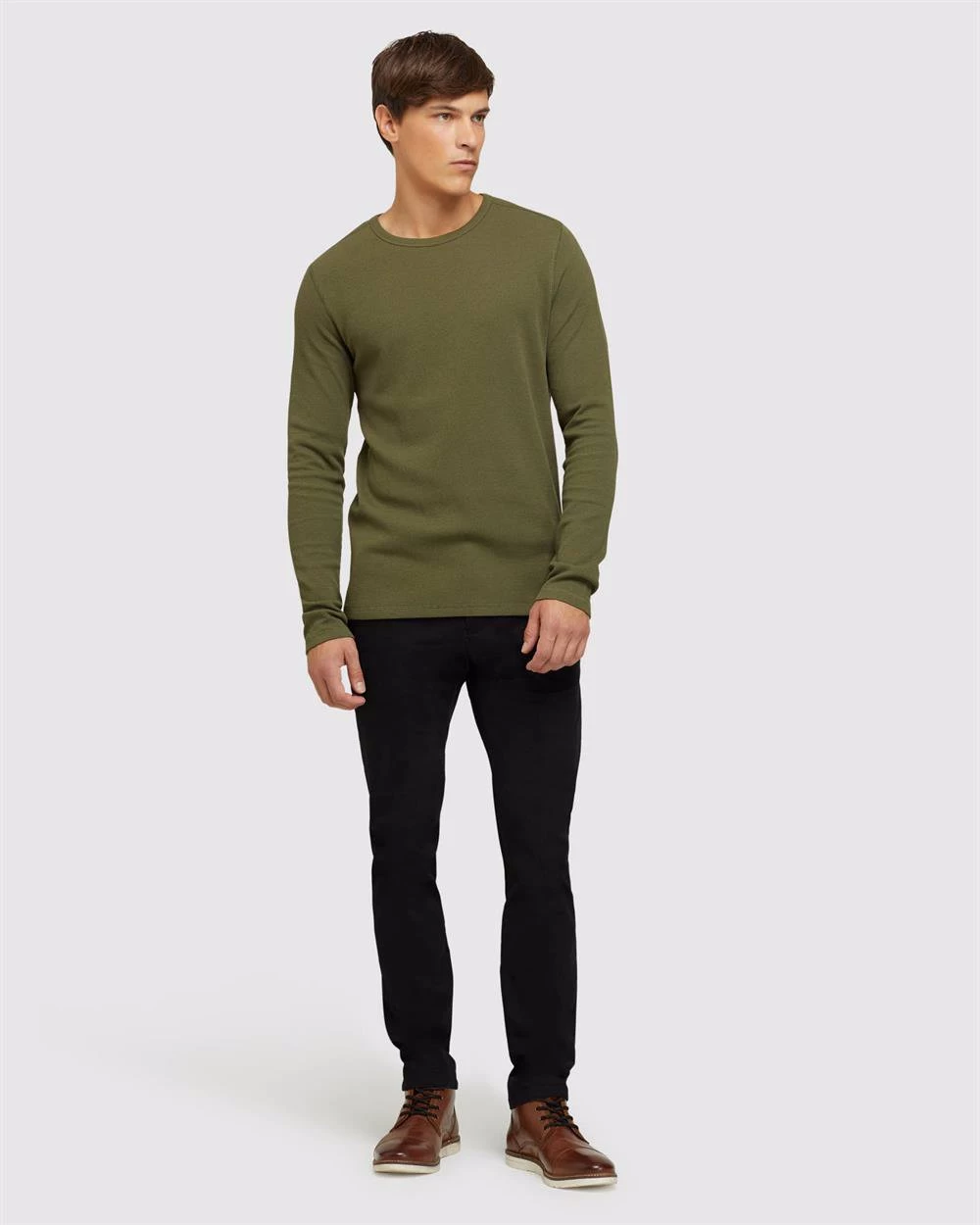Oxford Men's Albert Waffle Crew Neck Long Sleeve - Green 5 Oxford Men's Albert Waffle Crew Neck Long Sleeve - Green - Image 5