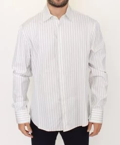 Ermanno Scervino White Black Striped Regular Fit Casual Shirt