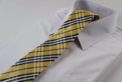 Mens Gold, Brown & Black Plaid Striped Patterned 8Cm Neck Tie