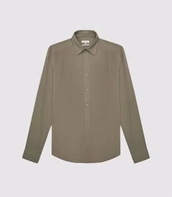 Reiss Men's Jimmy-Long Sleeve Slim Crepe Viscose - Sage -Fashion Menswear Shop 8e9451862f2b375d55d6c06422837501