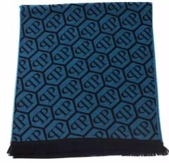 Philipp Plein Blue Wool Scarf