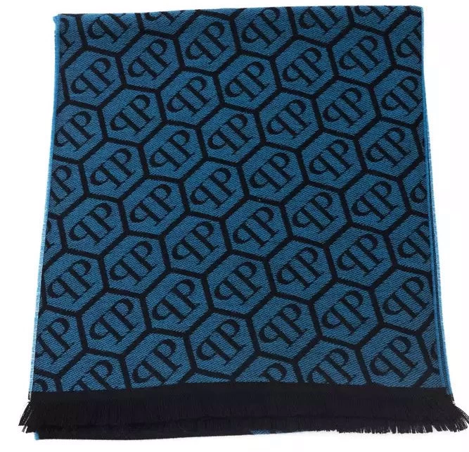 Philipp Plein Blue Wool Scarf 1 Philipp Plein Blue Wool Scarf