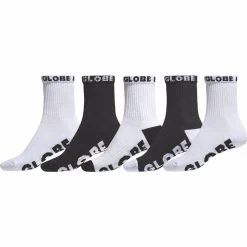 Mens Globe Large Quarter Socks 5 Pack - Black/White