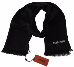Missoni Black Wool Blend Unisex Neck Wrap Fringes Men's Scarf -Fashion Menswear Shop 9260aa573a108d908952b4673a6f562c