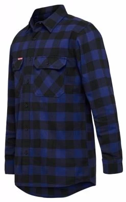 2 X Mens Hard Yakka Foundation New Check Flannel Shirt Blue Y07295