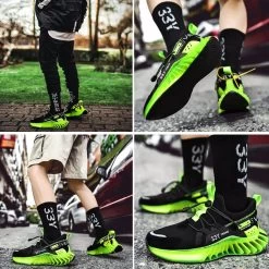 Beakey Trendy Mens Running Sneakers Mesh Comfortable Lightweight Tennis Shoes-BlackF LuorescentGreen -Fashion Menswear Shop 96c36ccc6858cfe5816a1467ed6b4c52