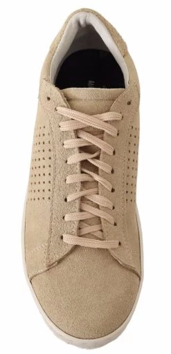 La Scarpa Italiana Beige Suede Perforated Lace Up Sneakers Shoes -Fashion Menswear Shop 97da64a78f223a6ed77ab168baebe732