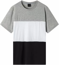 Men's Adult Unisex Drop-Shoulder Colorblock T-Shirt Top Cascual Plain Basic Tee - Grey/White/Black