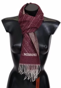 Missoni Maroon 100% Cashmere Unisex Neck Wrap Fringes Scarf