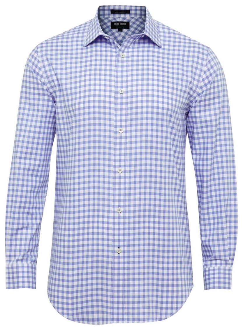 Oxford Men's Islington Regular Fit Checked Shirt - Sky 1 Oxford Men's Islington Regular Fit Checked Shirt - Sky