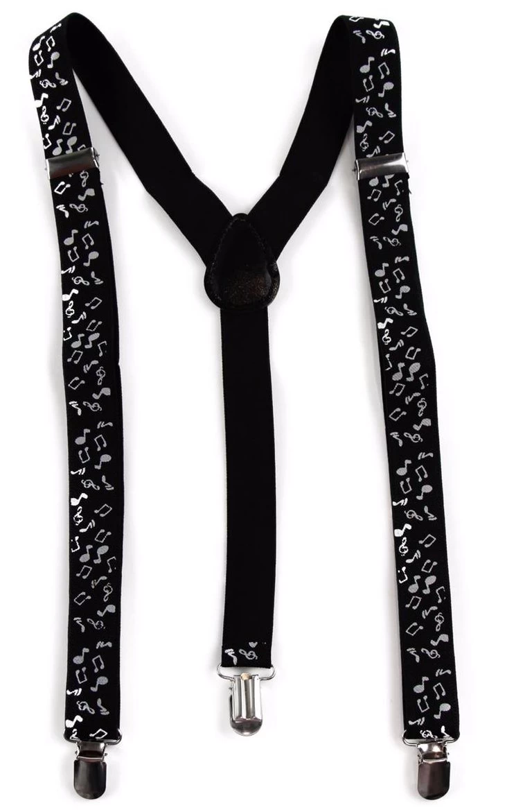 Mens Adjustable Black With White Music Notes Patterned Suspenders 2 Mens Adjustable Black With White Music Notes Patterned Suspenders - Image 2