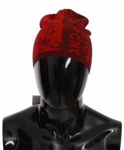 Costume National Red Wool Blend Branded Beanie Hat