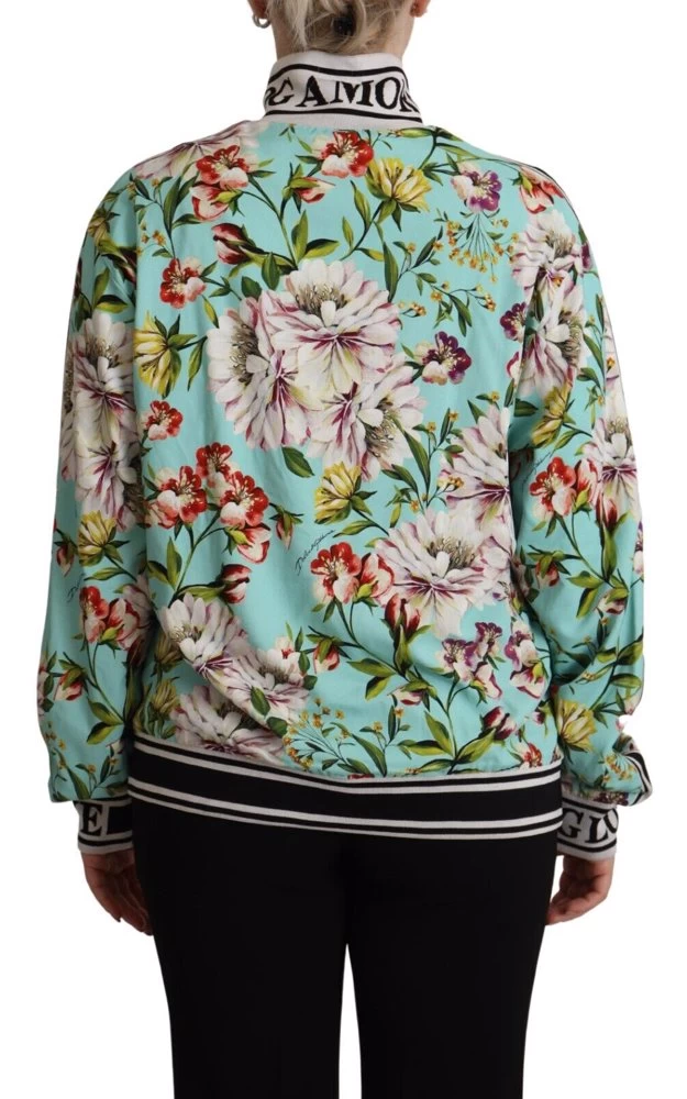 Women Dolce & Gabbana Green Floral Print Zipped Cardigan Sweater 3 Women Dolce & Gabbana Green Floral Print Zipped Cardigan Sweater - Image 3