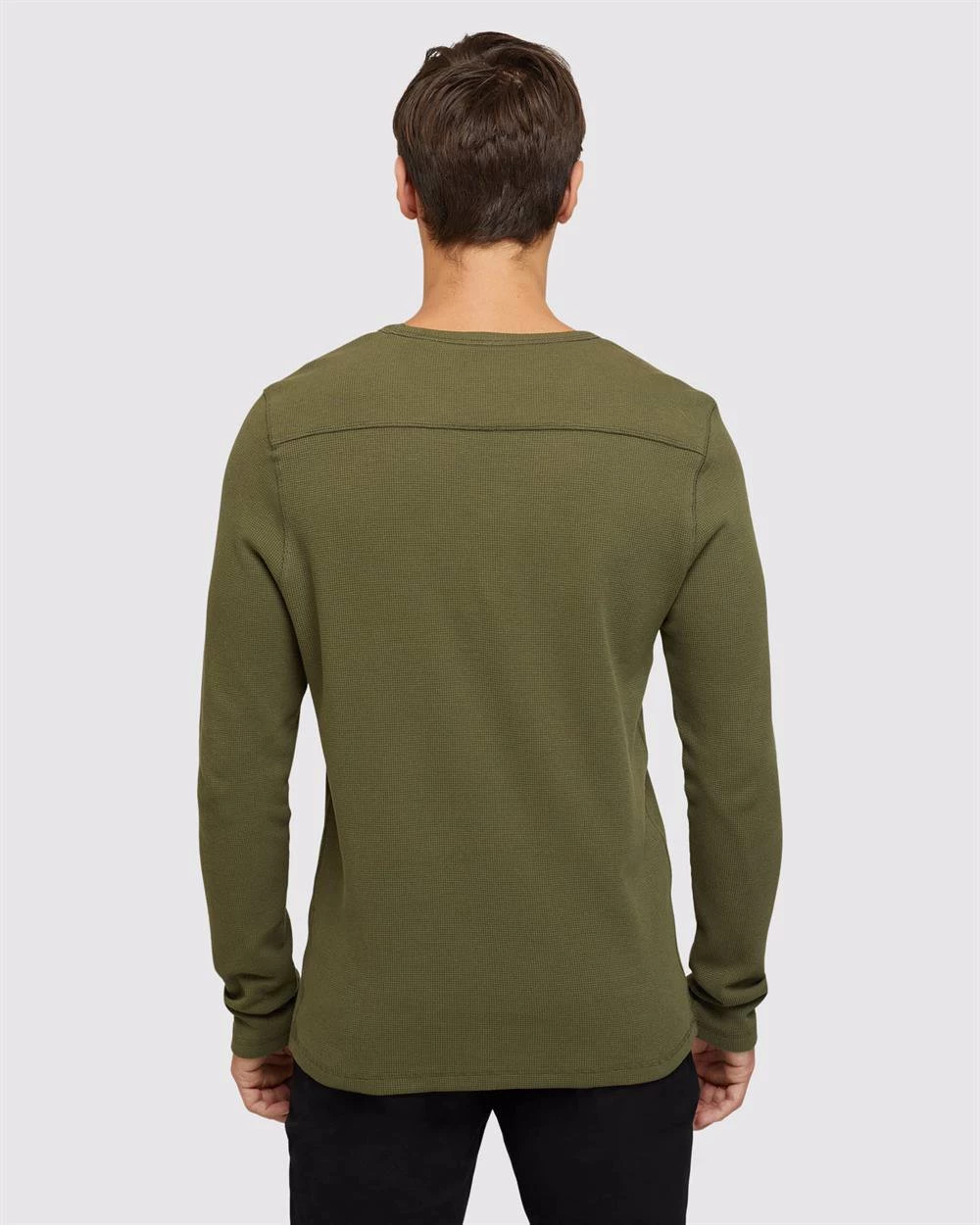 Oxford Men's Albert Waffle Crew Neck Long Sleeve - Green 3 Oxford Men's Albert Waffle Crew Neck Long Sleeve - Green - Image 3