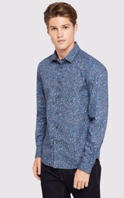 Oxford Men's Kenton Printed Luxury Shirt - Navy 9 Oxford Men's Kenton Printed Luxury Shirt - Navy -Fashion Menswear Shop a59918b7ffc40946c25929959fb2714b