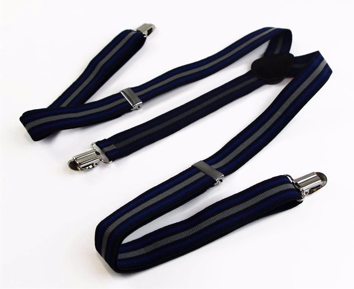 Mens Adjustable Black, Navy & Grey Striped Patterned Suspenders 5 Mens Adjustable Black, Navy & Grey Striped Patterned Suspenders - Image 5