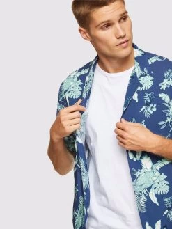 Oxford Men's Putney Floral Printed Short Sleeve Shirt - Green/Blue -Fashion Menswear Shop a6efd4fef312f544b8ca60cb5203c358