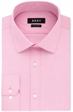 DKNY Mens Slim Fit Button Up Dress Shirt, Pink