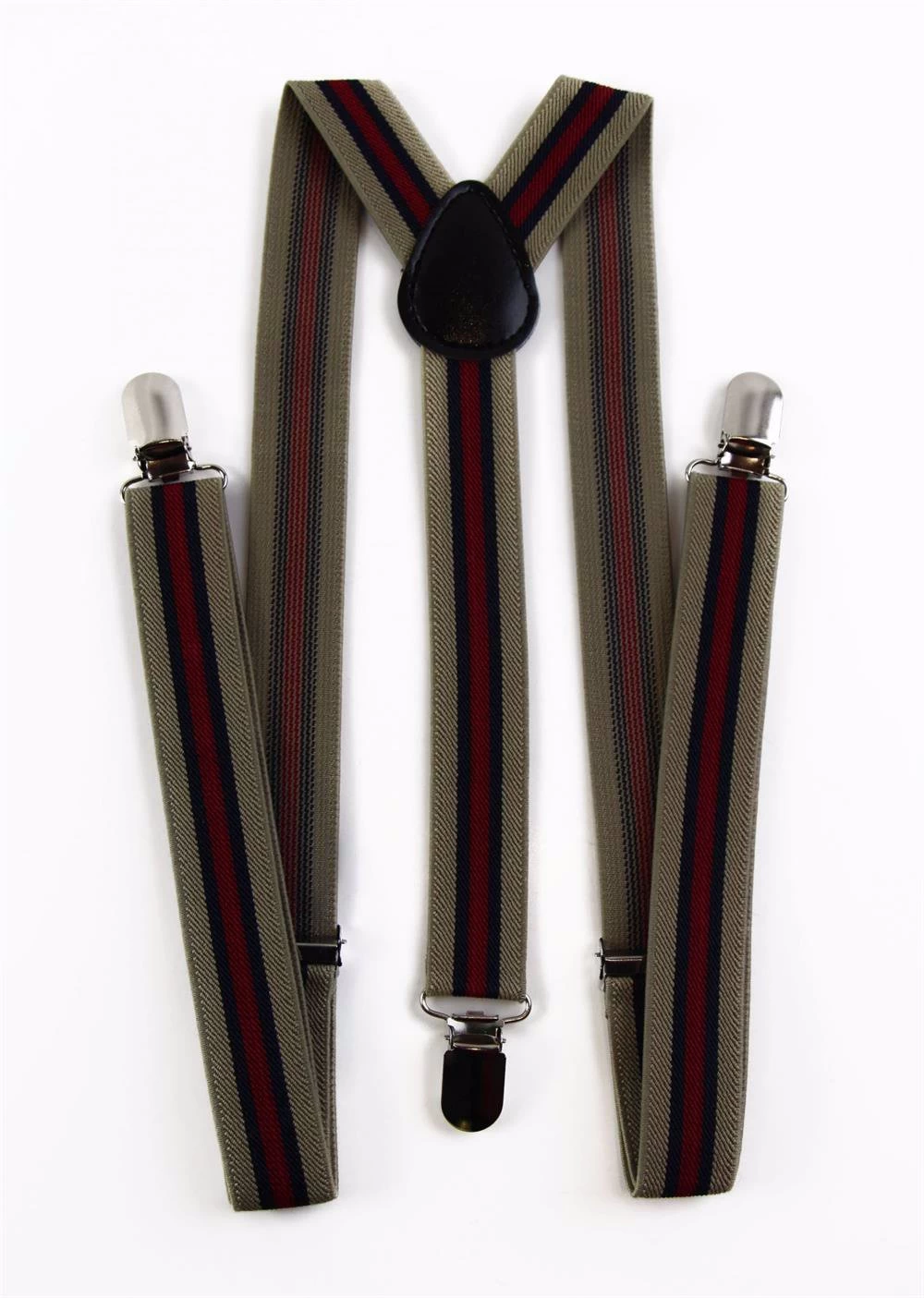Mens Adjustable Latte, Red & Navy Striped Patterned Suspenders 2 Mens Adjustable Latte, Red & Navy Striped Patterned Suspenders - Image 2