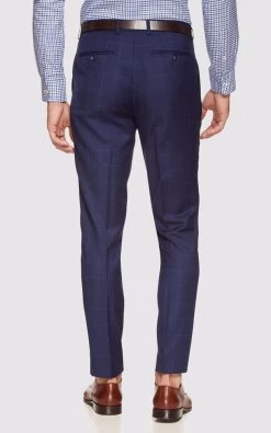Oxford Men's Byron Wool Stretch Check Trousers - Navy -Fashion Menswear Shop aa05b56f63112bf14acf24e6a6c9a376