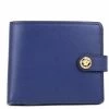 Versace Navy Blue Compact Smooth Leather Gold Toned Medusa Snap Bifold Wallet