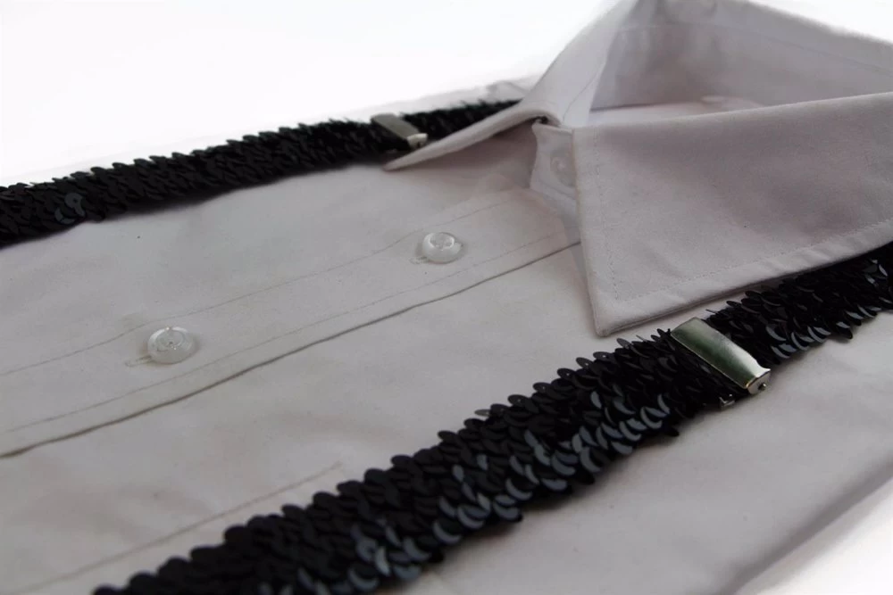 Adjustable 100Cm Black Mens & Womens Sequin Suspenders 1 Adjustable 100Cm Black Mens & Womens Sequin Suspenders