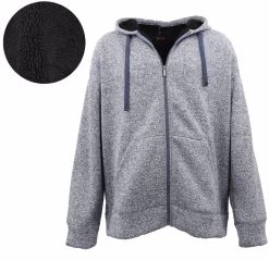 Men's Thick Zip Up Hoodie W/ Winter Sherpa Fur Jumper Coat Jacket Sweater S-6XL - Navy