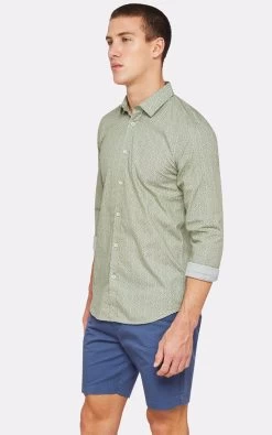 Oxford Men's Kenton Printed Shirt - Olive -Fashion Menswear Shop b03ed78b2c29b8bdaae4994a38998d85