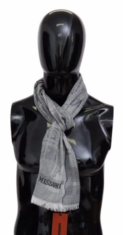 Missoni Gray Floral Wool Unisex Neck Wrap Fringes Scarf -Fashion Menswear Shop b0966f4c160211d170ab30d85d175a52