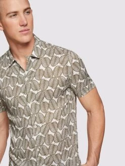 Oxford Men's Putney Printed Short Sleeve Shirt - Green -Fashion Menswear Shop b0a662831ebe00d697301ef56a316b22