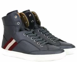 Bally Dark Grey Calf Leather Hi Top Sneaker With Red Beige -Fashion Menswear Shop b11b610d955c5c66f134190c9fbe80e2