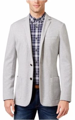 Michael Kors Mens Textured Two Button Blazer Jacket, Grey