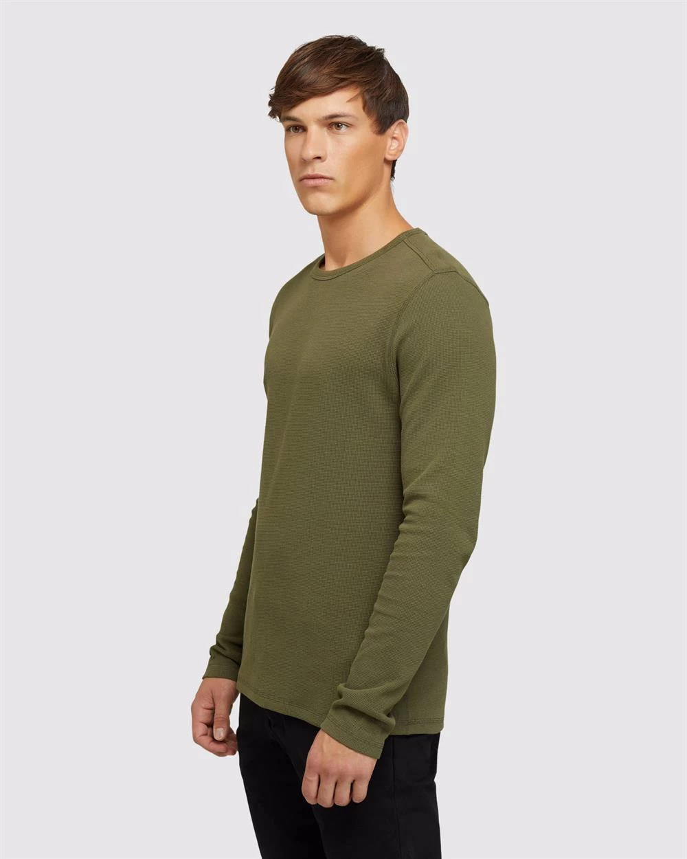 Oxford Men's Albert Waffle Crew Neck Long Sleeve - Green 2 Oxford Men's Albert Waffle Crew Neck Long Sleeve - Green - Image 2
