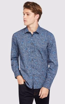 Oxford Men's Kenton Printed Luxury Shirt - Navy