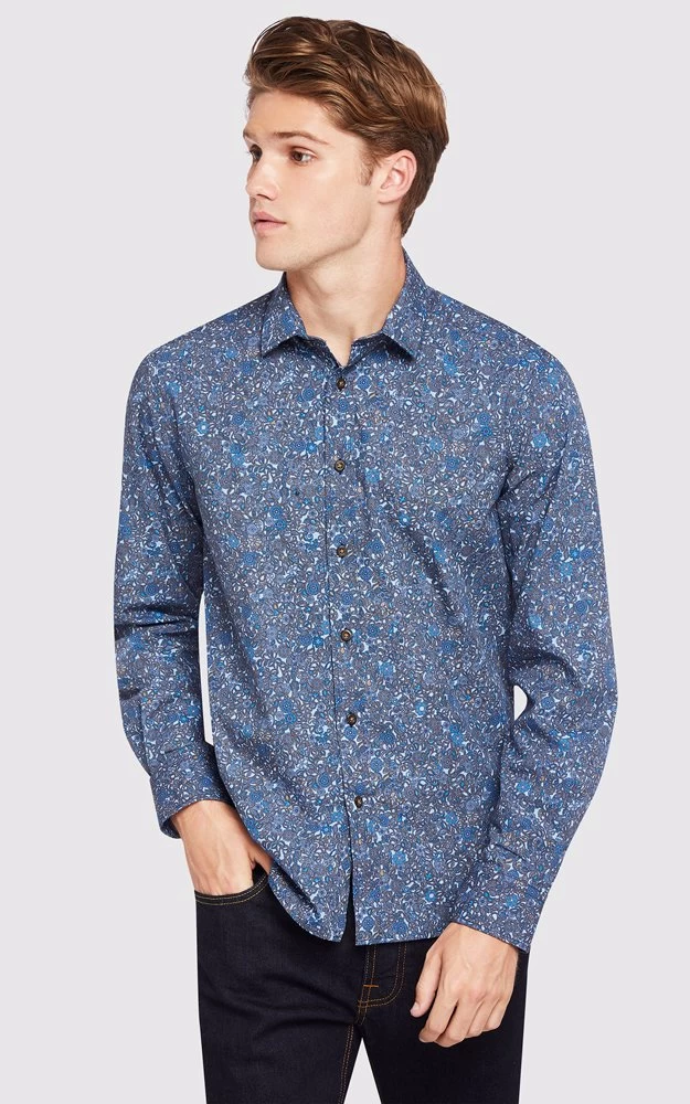 Oxford Men's Kenton Printed Luxury Shirt - Navy 1 Oxford Men's Kenton Printed Luxury Shirt - Navy