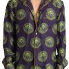 Dolce & Gabbana Dolce Gabbana Purple Green Logo Silk Mens Top Shirt