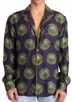 Dolce & Gabbana Dolce Gabbana Purple Green Logo Silk Mens Top Shirt