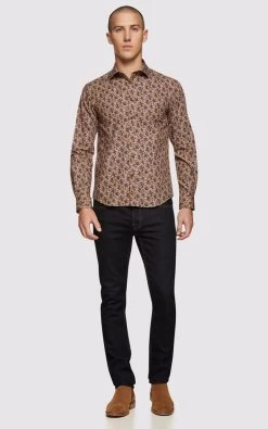 Oxford Men's Kenton Floral Printed Luxury Shirt - Tan Multi -Fashion Menswear Shop b3cc4c1af01f4e82992aed72630c5d04