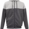 Men's Fleece Lined Two Tone Zip Up Hoodie Sport Hooded Jacket Jumper Sweat Shirt - Charcoal / Grey