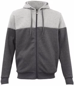 Men's Fleece Lined Two Tone Zip Up Hoodie Sport Hooded Jacket Jumper Sweat Shirt - Charcoal / Grey