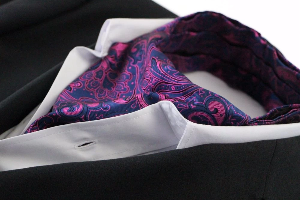 Mens Purple, Navy & Black Paisley Cravat 1 Mens Purple, Navy & Black Paisley Cravat