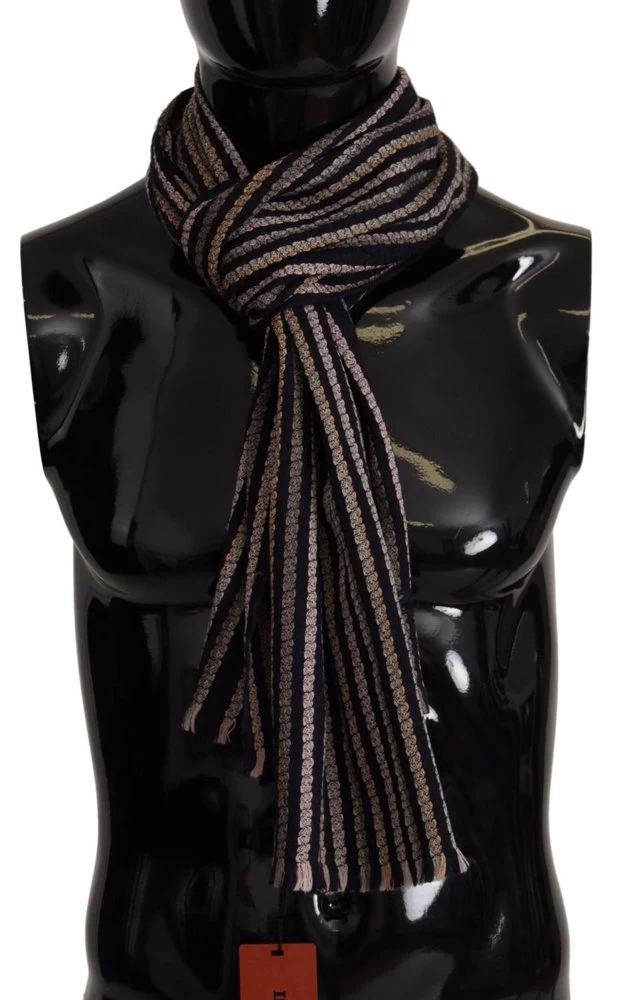 Missoni Multicolor Stripes Wool Knit Fringe Shawl Scarf