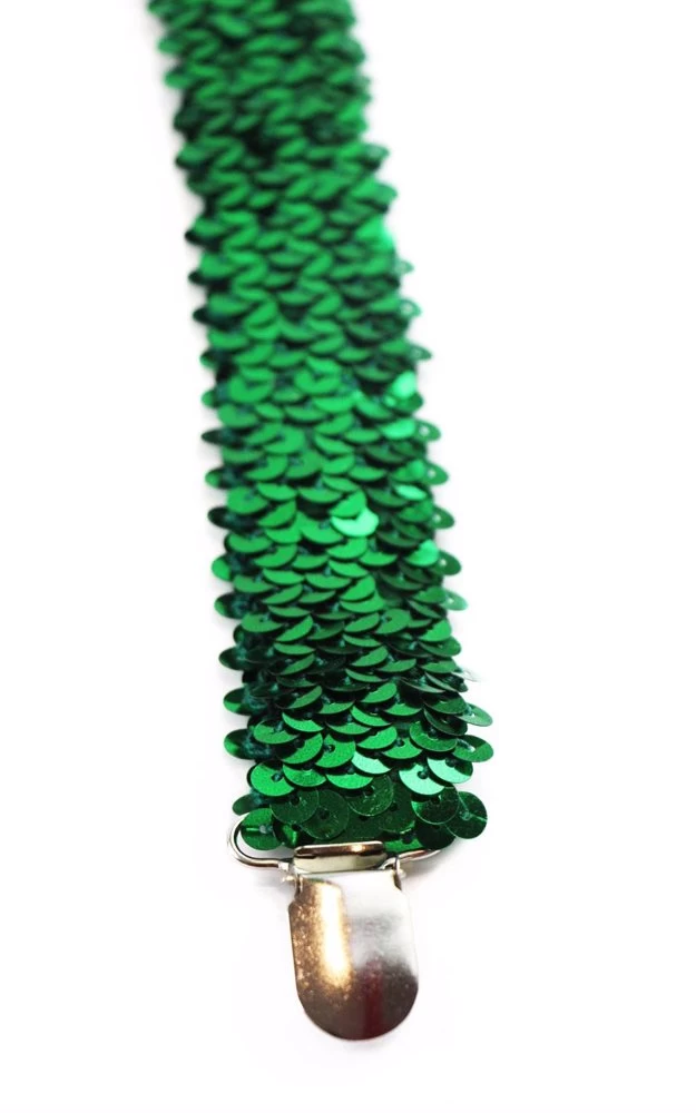 Adjustable 100Cm Green Mens & Womens Sequin Suspenders 2 Adjustable 100Cm Green Mens & Womens Sequin Suspenders - Image 2